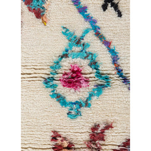 Tapis Zuri grand format en laine et viscose noué à la main, couleur ivoire, motif géométrique AKWV-7001, idéal pour salon ou couloir, pour adolescents - Product Image 3