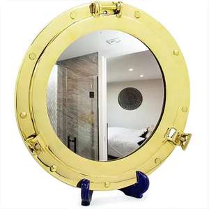 Espejo de ojo de buey de metal náutico para baño, espejo de ojo de buey marino, espejo enmarcado reflectante con orificio de puerto de metal desgastado de Indian - Product Image 2