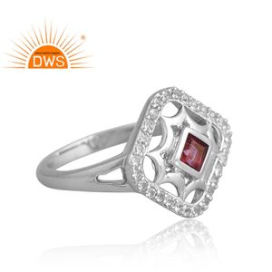New Trending Design 925 Sterling <b>Silver</b> Palladium <b>Plated</b> Pink Topaz & White Topaz Gemstone Ring Custom Design Jewelry Supplier - Product Image 4