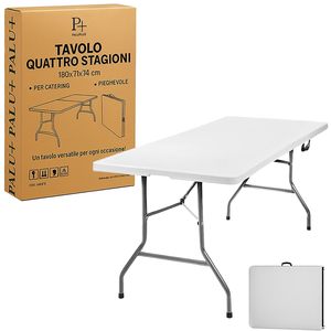 Tavolo rettangolare pieghevole 180x74x74 cm resistente bianco HDPE plastica per la ristorazione giardino campeggio all'aperto - Product Image 2