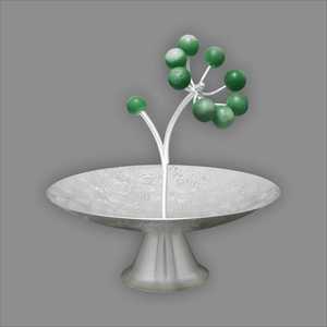 แผ่นเสียงพร้อมฐานและดอกตูมเรซินสีเขียวสำหรับบ้านโรงแรมร้านอาหารแผ่นเสียงทองเหลืองทรงกลมสีเงิน - Product Image 4