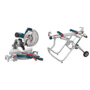 Scie à onglet électrique 15 A de 12 pouces à double biseau avec support à roulettes portable à levage par gravité et fonction de glissement à 60 dents - Product Image 1