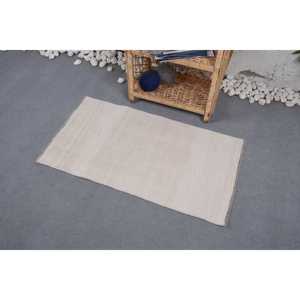 Alfombra Turca Vintage de 1.8x3.3 pies (54.5x100.5 cm), Alfombra Kilim Beige Gris con Diseño de Patchwork - Product Image 3
