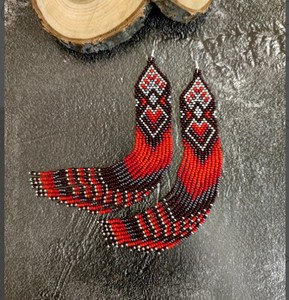 Beaded <b>Earrings</b> Native Beaded <b>Earrings</b> Long Beaded <b>Earrings</b> Boho <b>Earrings</b> <b>Red</b> Fringed <b>Earrings</b> Long <b>Red</b> <b>Earrings</b> Handmade - Product Image 1