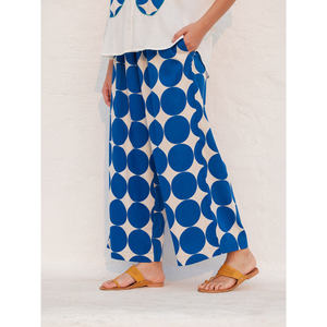 Women's High-Waisted Wide-Leg Flare Palazzo Pants-Breathable Wrinkled Cotton Casual <b>Trousers</b> - Product Image 1
