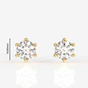 ต่างหูเพชรโมอิสซาไนต์ทรงกลมทอง 18K แบบหกขา พร้อมเคลือบผิวที่ทนทาน - Product Image 2