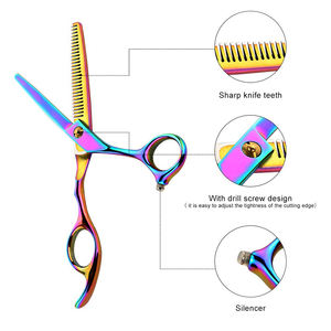 Tijeras para adelgazar el cabello de peluquero de acero inoxidable alemán recubiertas de titanio con reposapiés fijo - Product Image 6