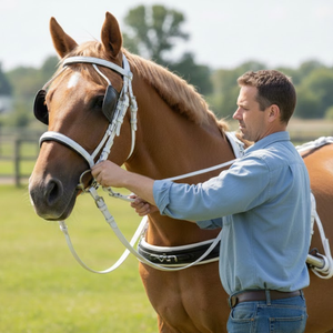 Brida para Caballo de Cuero Premium con Hebillas Ajustables |   Corona y Muserola Acolchadas Suaves |   Equipo Ecuestre Resistente para Montar y Entrenar - Product Image 3