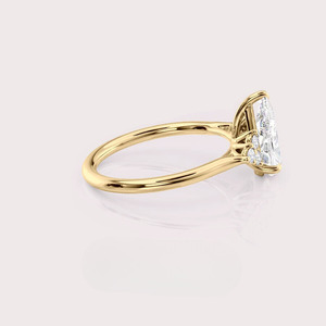 IGI Certified Pear Cut Lab Grown Diamond Engagement / Wedding <b>Ring</b> with Cluster Side Diamonds in 14K Yellow / White & Rose Gold - Product Image 3