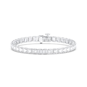 Pulsera de tenis para mujer con forma de bisel de diamante Moissanite de corte esmeralda de 7,56 quilates hecha en plata de ley para ella - Product Image 1