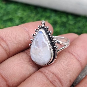 Anillo de estilo bohemio de Plata de Ley 925 hecho a mano, piedra lunar, piedra preciosa, joyería de boda chapada en rodio para mujer, regalo de tendencia para ella - Product Image 2