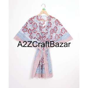 Vestido Kaftan Corto de Algodón Puro Ecológico para Mujer, Estilo Bohemio, Estampado Floral, Ropa de Playa, Informal, Cómodo para el Verano - Product Image 2