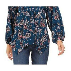 Top da Donna Style & Co in Chiffon Verde Stile Contadino con Orlo a Fazzoletto Stampato, Taglia Media per Primavera/Estate - Product Image 3