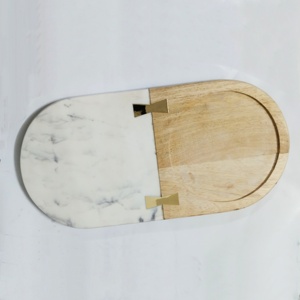 Planche à découper ronde unilatérale en pierre et bois d'acacia - Product Image 3
