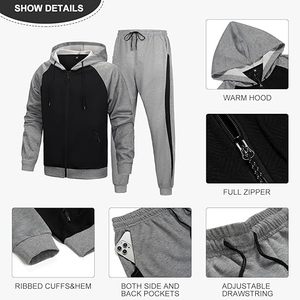 Men's <b>Hooded</b> Athletic Tracksuit Sweatsuit Long Sleeve Full-<b>Zip</b> Jogging Sweatpants 2 Piece sportswear - Product Image 6
