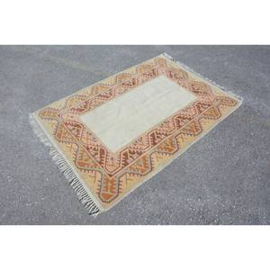 พรมเตอร์แบบตุรกีโบราณสีเบจสีน้ำตาลขนาด3.9x5.6ฟุตสไตล์คลาสสิกงานเย็บปะติดขนกระต่ายเทียมดีไซน์ใหม่ทำจากยางสี่เหลี่ยมผืนผ้าสำหรับโถงข้างเตียง - Product Image 3