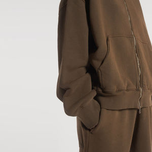 Sweat à capuche surdimensionné en coton imprimé personnalisé 500 Gsm sweat à capuche pour homme sweat-shirt à capuche zippé vierge en molleton épais sans ficelle - Product Image 4