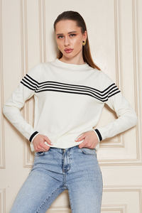 Blouse en tricot rayée à col rond et manches longues pour femme, confortable et élégante, respirante, de haute qualité, service OEM - Product Image 2