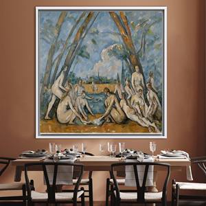Impression sur toile de « Les Grands Baineurs » de Cézanne, célèbre décoration murale artistique, encadrée en blanc - Product Image 1