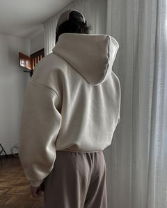 Custom 100% Cotton Streetwear Fleece <b>Thick</b> Baggy Men Zipper Hoodies Unisex Heavyweight Oversized Boxy Cropped Fit Hoodie - Product Image 3