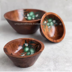 Cuenco de madera para utensilios de cocina, cuenco para servir ensaladas, fabricante al por mayor, nuevo diseño, cuenco para servir ensaladas de madera acabado a mano - Product Image 1