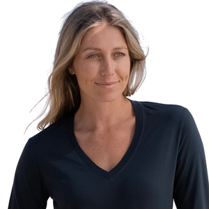 T-shirt à manches longues pour femme, bleu marine, col en V, 100% coton biologique de luxe, pré-rétréci, certifié GOTS, coupe classique, doux et premium - Product Image 5