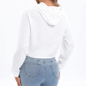 Hoodies courts zippés en coton et fibre de bambou, doublés, pour femmes, les plus vendus, avec logo personnalisé, coupe confortable, grandes tailles, décontractés - Product Image 3