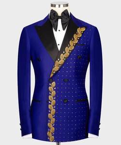 NUEVO ESTAMPADO DE DISEÑADOR MÁS RECIENTE Y DE MODA EN BLAZER AZUL, CAMISA CON PANTALÓN TRAJES DE ESMOQUIN para BODA DE FIESTA - Product Image 1