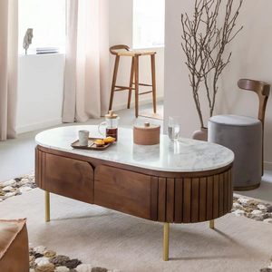 Table centrale en bois massif noyer avec dessus en céramique brun tabac exigeant pour les meubles de salon et de chambre à coucher à usage de bureau - Product Image 1