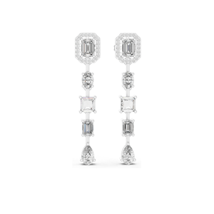 Boucles d'oreilles pendantes en diamant de laboratoire 3.098 CT, coupes émeraude, ovales, carrées et en forme de poire, or 18 carats, 14 carats, 10 carats et argent 925, rose - Product Image 5