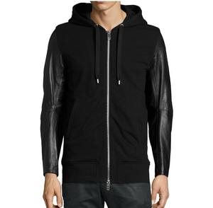 Sweat à capuche pull pour hommes d'automne avec fonction anti-rétrécissement manches en cuir PU personnalisables conception pratique respirante avec poches - Product Image 2