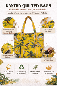 Sac fourre-tout matelassé Kantha, en coton fait main, couleur unie, été automne, fermeture éclair, bandoulière, sac de shopping, sac de voyage, vente en gros - Product Image 6