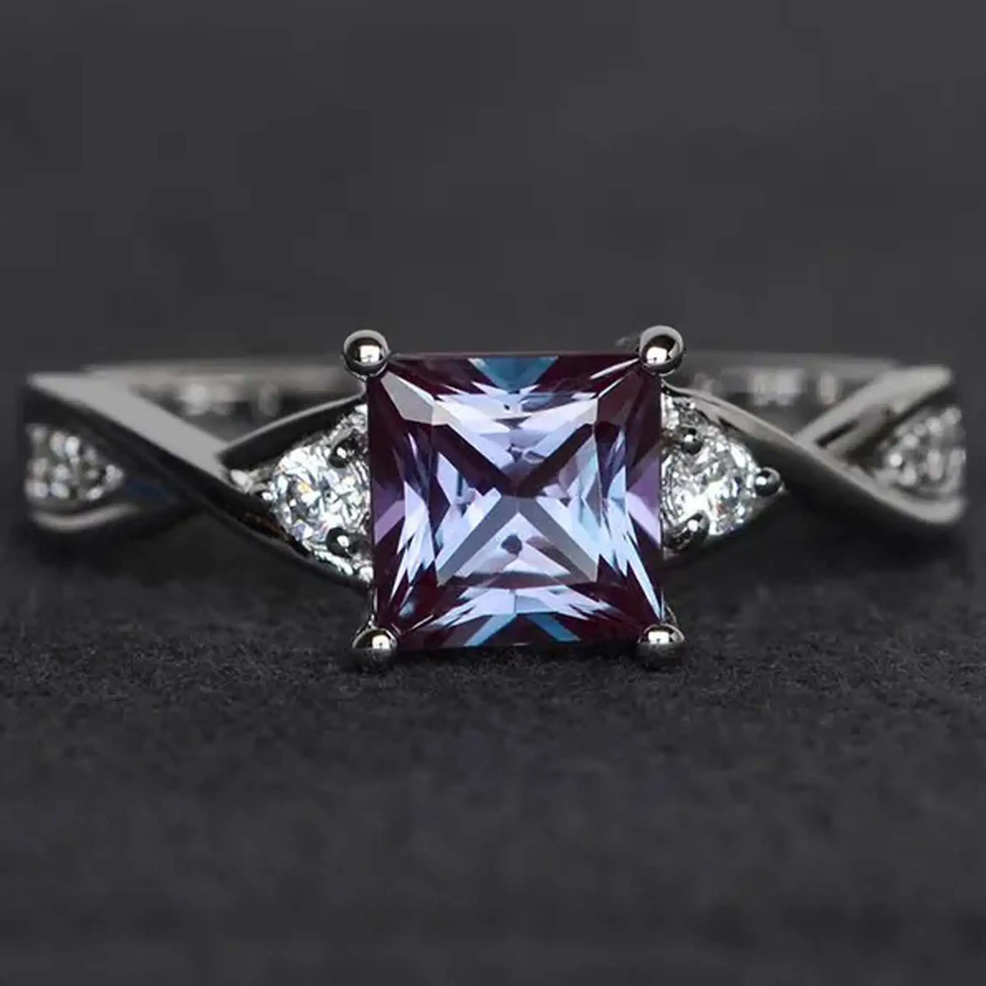 Лучшая коллекция Пасьянс меняющий цвет драгоценный камень ореол Александрит 925 стерлингового серебра CZ бриллиантовое кольцо для женщин модные украшения