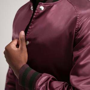 Xander Casual Maroon Varsity Jacket <b>Wool</b> Leather Autumn Season XS 6XL Coated Satin Standing Collar Patchwork Pattern Sustainable - Product Image 6