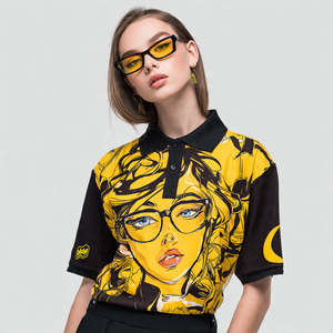 Button Down Sublimation Polo Tee Shirt Women Outdoor Street Printed Polo Shirt Ladies Drop Shoulder Sublimated Polo Shirts Women - Product Image 2
