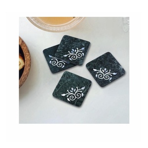 Juego decorativo moderno de 4 posavasos cuadrados en forma de nácar con soporte Técnica de incrustaciones de 10cm para bebidas de café - Product Image 6