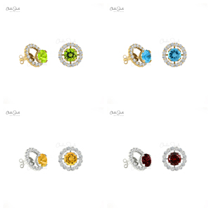 Premium High Quality 4mm Red Garnet January Birthstone Studs 14k Real <b>Gold</b> Diamond Halo Detachable Bridal <b>Earrings</b> At Best Price - Product Image 4