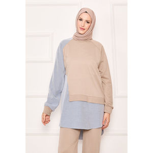 Conjunto de Dos Piezas para Mujer, Color Beige, para Uso Diario, con Detalle de Franja Asimétrica en la Parte Delantera, Talla XS, Ropa Casual - Product Image 2