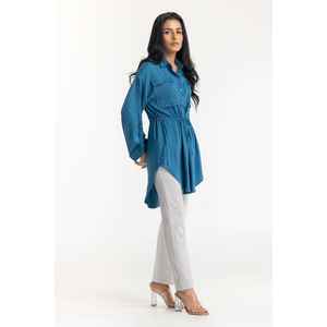 Chemise en tissu popeline bleue 224-217-007 - Product Image 1