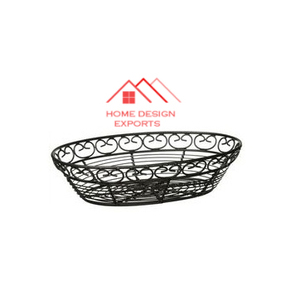 Plateau de table ovale décoratif en fer dernier design avec panier en fil de fer enduit de poudre noire pour fruits et légumes décoratifs - Product Image 2