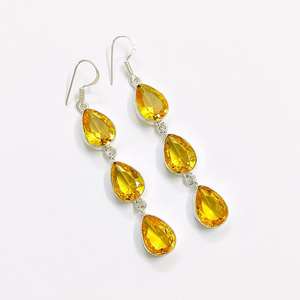 ต่างหูพลอยซิทรินหลากสี925ต่างหูคริสตัลแบบห้อยประดับอัญมณีสีเหลืองทำด้วยมือทำจากเงินของขวัญ - Product Image 2