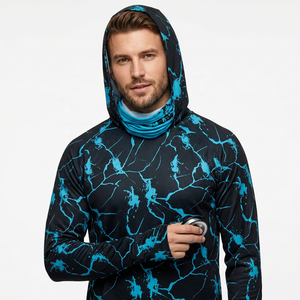 Camisa de Pesca con Capucha para Hombre, Talla Grande, Negra con Estampado de Rayos Azules, Impermeable, Transpirable, Manga Larga, Protección Solar UPF 50, Secado Rápido - Product Image 4