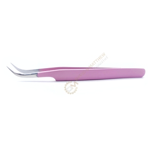Pince à épiler d'extension de cils en acier inoxydable rose incurvée en J de haute qualité, logo personnalisé, marque privée, pointue à haut volume, vente en gros - Product Image 2