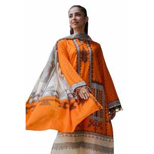 Ensemble décontracté 3 pièces en coton imprimé non cousu, coupe ample, longueur ras du sol, style ethnique pakistanais Anarkali Salwar SD-42021 - Product Image 6