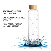 Bouteille d'eau en verre borosilicate transparent avec couvercle en bambou de 18oz réutilisable de voyage réfrigérateur boisson jus logo personnalisable design