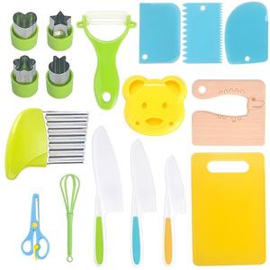Ensemble d'outils <span class=keywords><strong>de</strong></span> cuisine pour enfants 17 pièces, kit <span class=keywords><strong>de</strong></span> cuisine pour tout-petits, couteau en plastique sûr, planche à découper, coupe-fruits, moule à sandwich, cuchillos <span class=keywords><strong>de</strong></span> plástico - Product Image 1