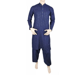 ชุดชาลวาร์ กุรตา คอปกสำหรับผู้ชาย - ผ้าแจ็คการ์ด - สีน้ำเงินกรมท่า - Product Image 3