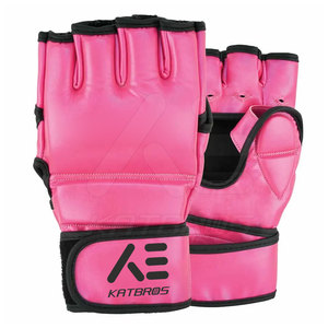 KATBROS MMA Gloves Faux Leather Half Finger Velcro Closure <b>Pink</b> Unisex for Martial Arts - Product Image 1