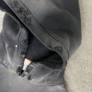 Pull-over 100% en coton surdimensionné pour hommes, sweat à capuche vintage vieilli, délavé au soleil, style délavé à l'acide, sweat-shirts à capuche déchirés - Product Image 6