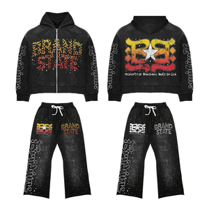 Vente en gros de vêtements de sport pour hommes, sweat à capuche et pantalon évasé à taille élastique, sérigraphie et patch personnalisés, survêtements de travail pour hommes - Product Image 5